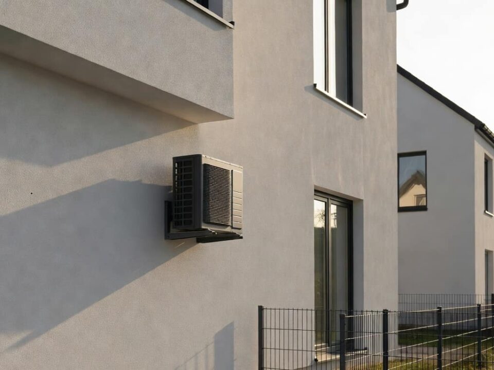 klimatyzator na ścianie domu jednorodzinnego